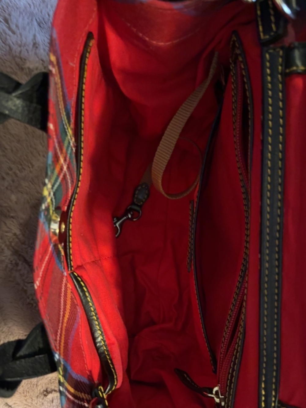 Dooney & Bourke Red Plaid Satchel Tote - Picture 2 of 9